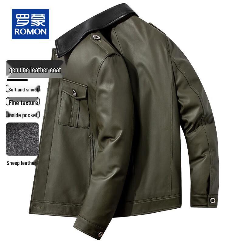 ROMON Men's Genuine Sheepskin Lapel Leather Jacket