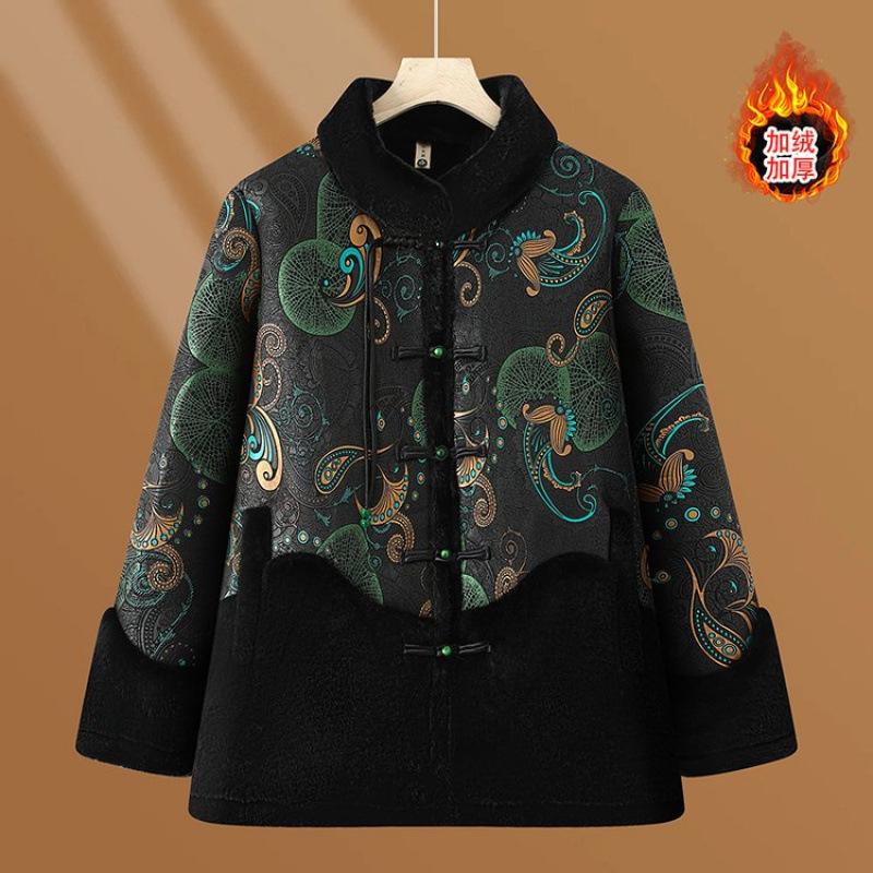 

Зимняя одежда флисовая утолщенная куртка с искусственным мехом на китайской застежке новая 6XL [Recommended 160-82.5kg] зелёный