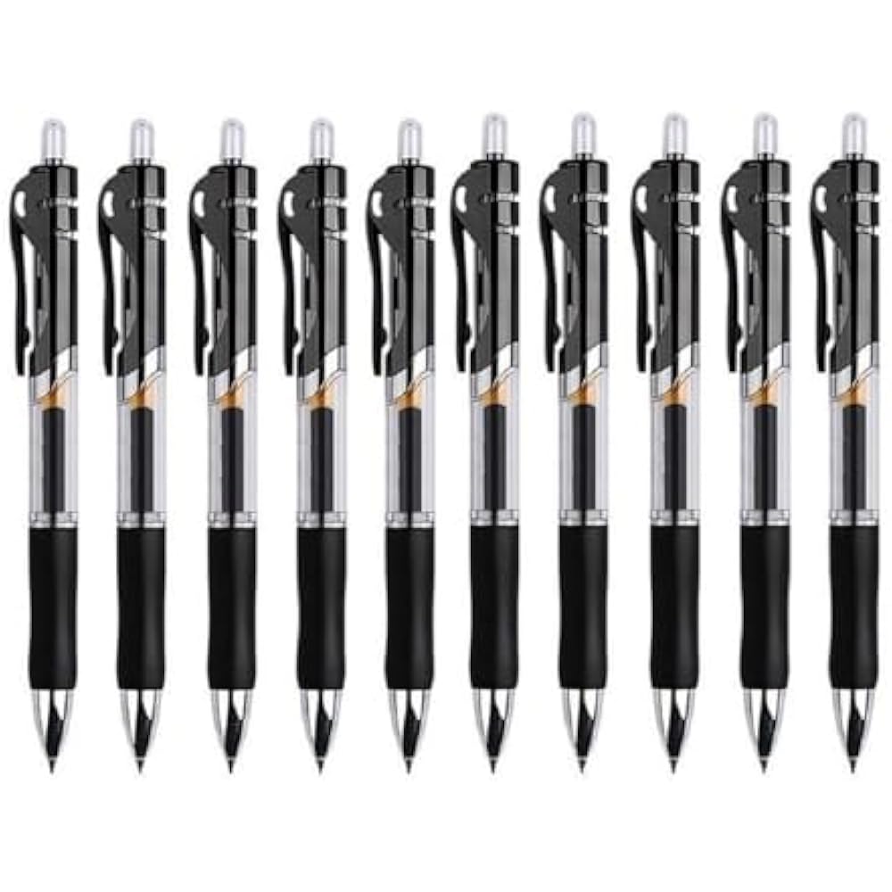 Gel Ball Pen Ballpoint Pen Knock Type 0.5 Black/Red 10 Pcs Quick Dry Notebook Graph Sketch Office...