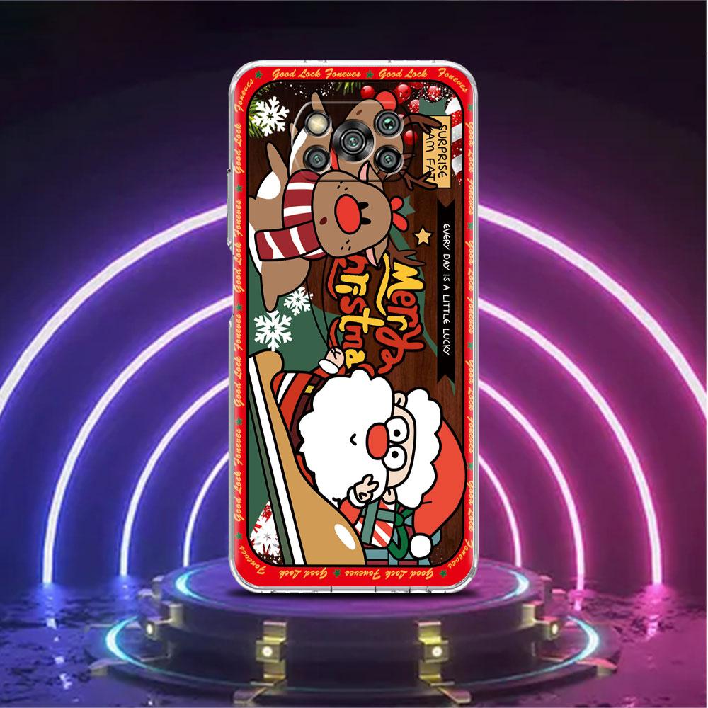 Clear Soft Case For Xiaomi Mi Poco X3 NFC M3 F3 12 11 Lite 11T 10T X3 Pro Note 10 9T Phone Funda Cover Christmas Cute Sled Elk