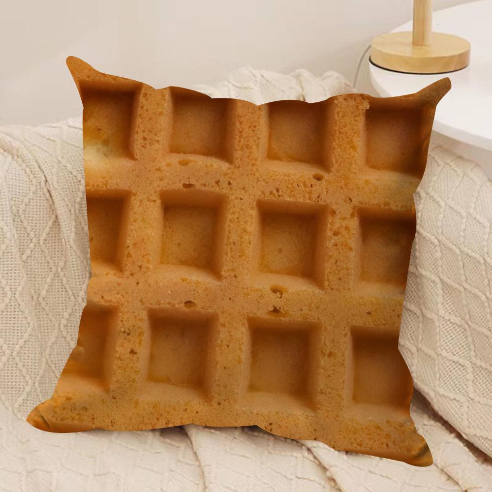 Fried Egg Pizza Waffle Cushion Cover Silky Short Plush Double-Sided Printed Pillow Case For Sofa All Seasons Home Decor Gift