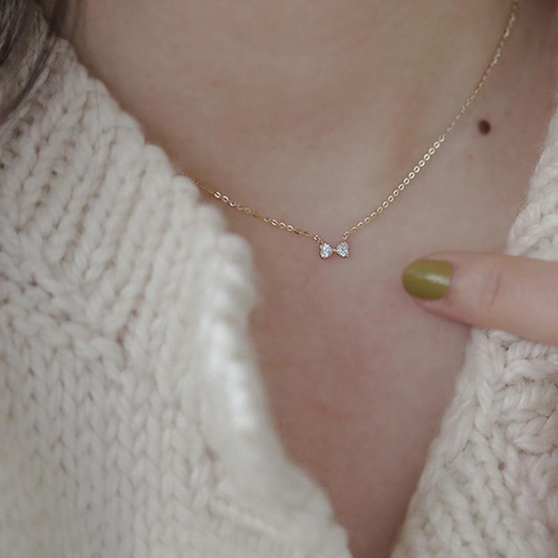 

925 Sterling Silver Korean Simple Bowknot Pendant Clavicle Chain Necklace Women Light Luxury Temperament Party Jewelry Silver 45CM