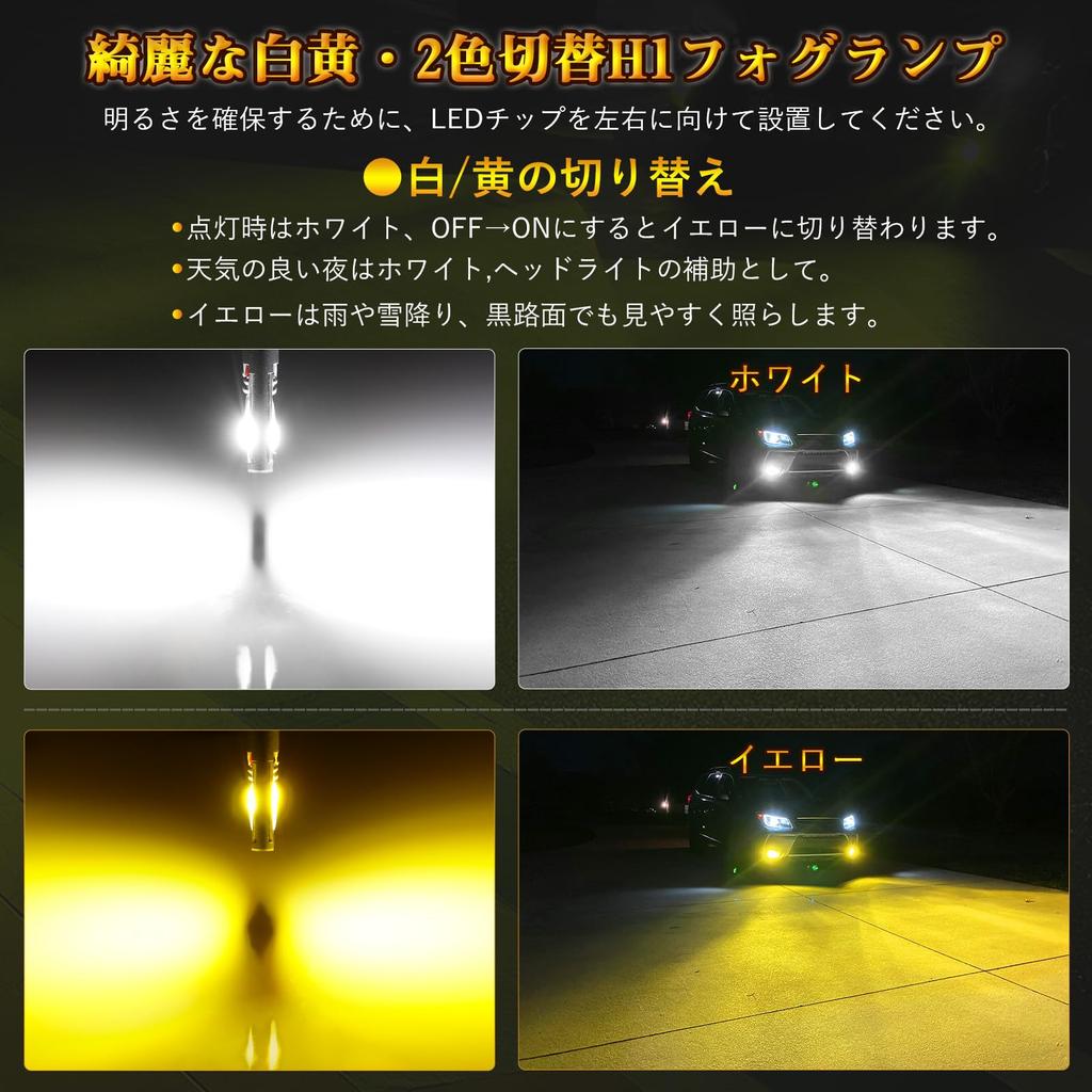 Futwod LED Fog Lights H1 White/Yellow Dual Color Switching (3000K Yellow, 6000K White) - High Brightness, Replacement Bulb, 12V, COB Chip, 2800LM, Fan