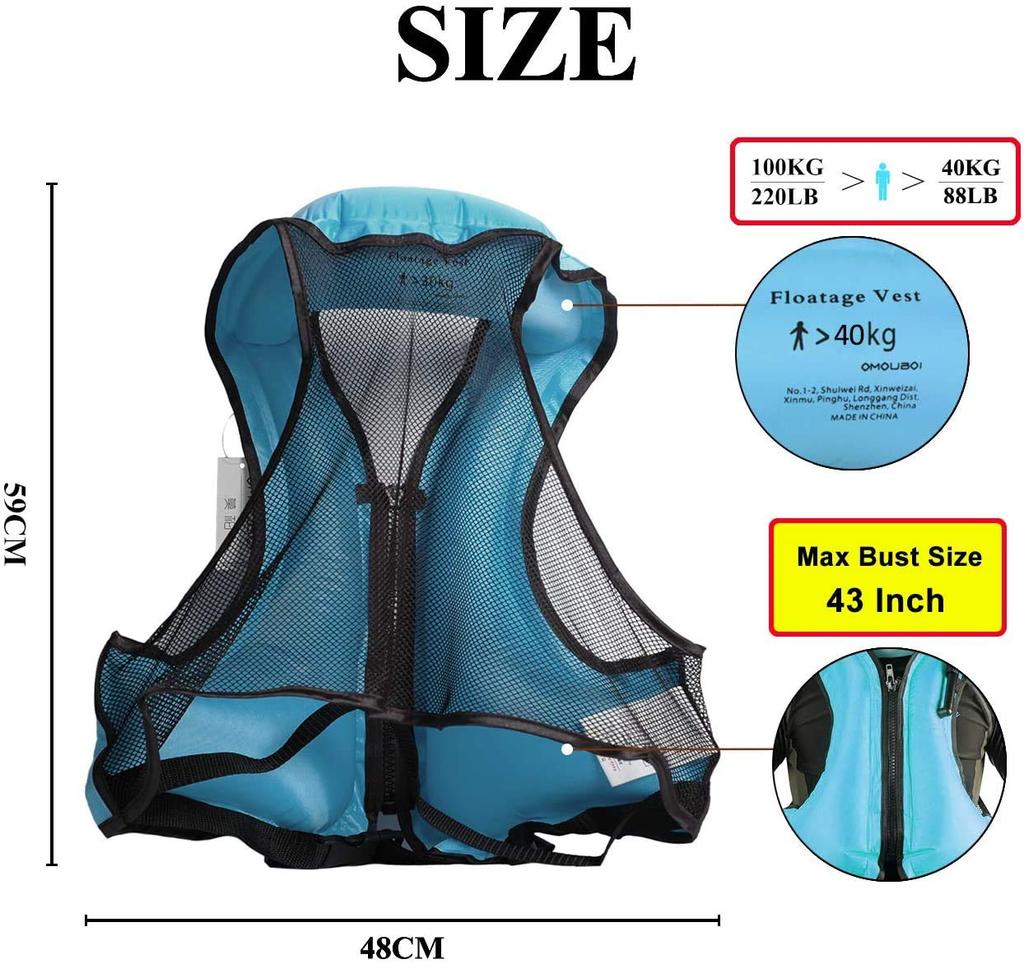 Life Jacket, Floating Vest, Swimming & Snorkeling Jacket, Inflatable Vest, Fishing Life Jacket, Adult Size, Kayak Gear, Life Vest, Manual Inflation, W