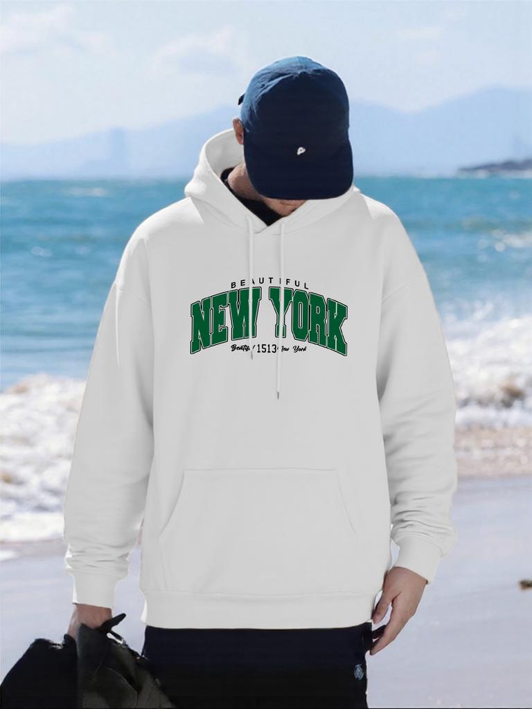 New York City Kunst Buchstaben Drucke Herren Hoodies Übergroßer Weicher Hoodie Tasche Fleece Streetwear Herbst Bequemer Herren Pullover