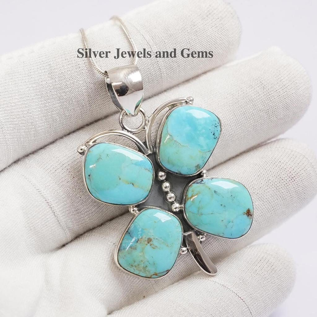 Natural Turquoise Butterfly Pendant, Anniversary Pendant, 925 Sterling Silver Pendant, Gift for Wife, December Birthstone Handmade Pendant