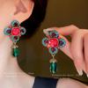 Vintage Silver Needle Diamond Flower Teardrop Earrings - Light Luxury Court Style Fashion Studs for Women