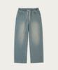 Akeusi Easy Fit Elastic Waist Wide Denim Pants Unisex (Light Blue)