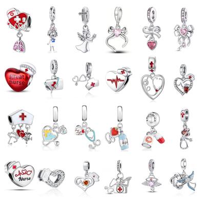 New 925 Silver Stethoscope Angel Pendant for Doctor Nurse Bracelet DIY Jewelry Gift European Style Charm