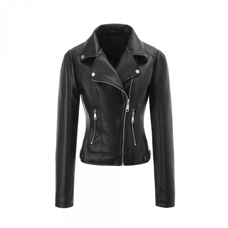 Womens Slim Fit PU Leather Jacket Short Motorcycle Style Zip Snap Button 2025