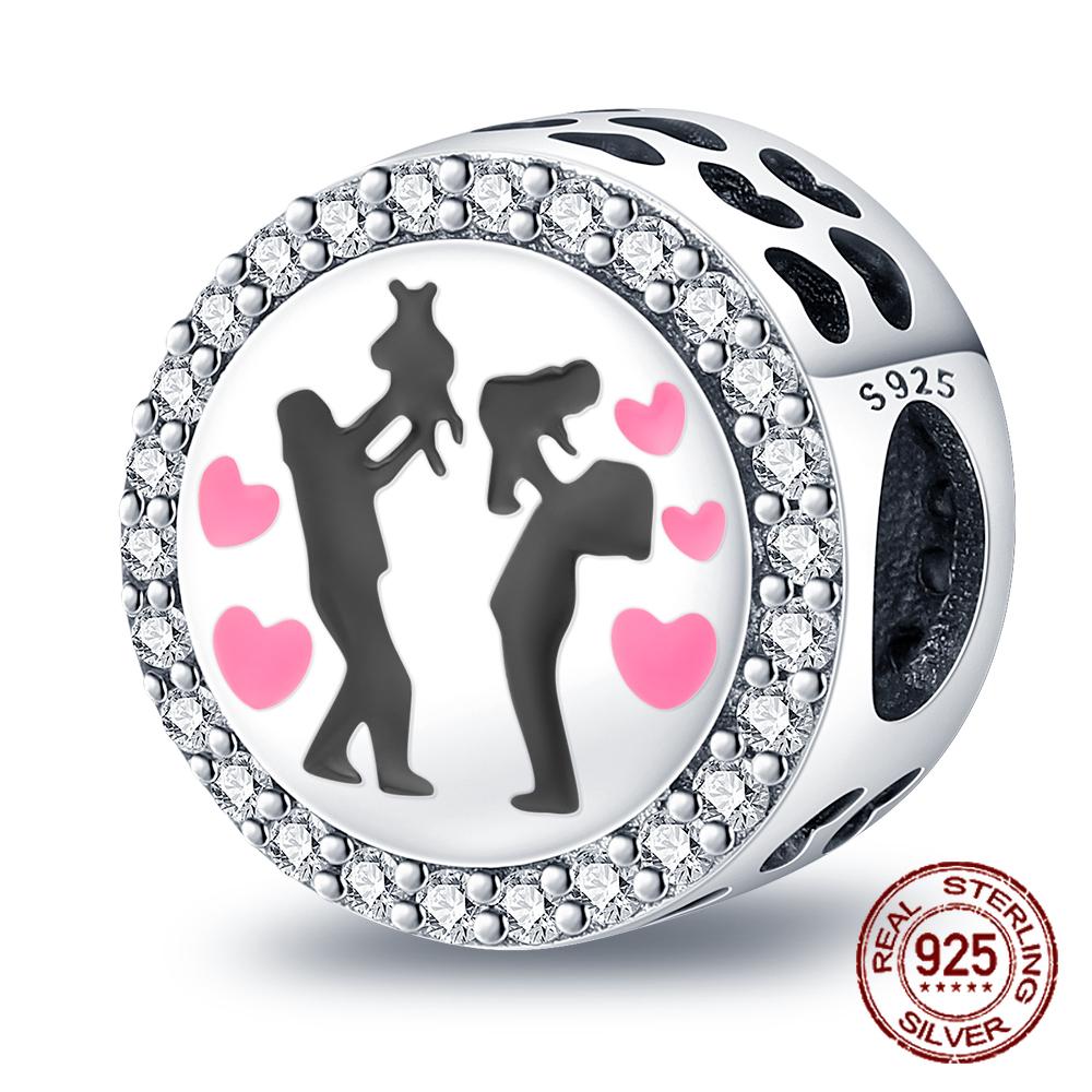 925 sterling copper boys and girls lovers pendant charms Fit 4MM hole diameter bracelet charm beads necklace Diy female Zircon