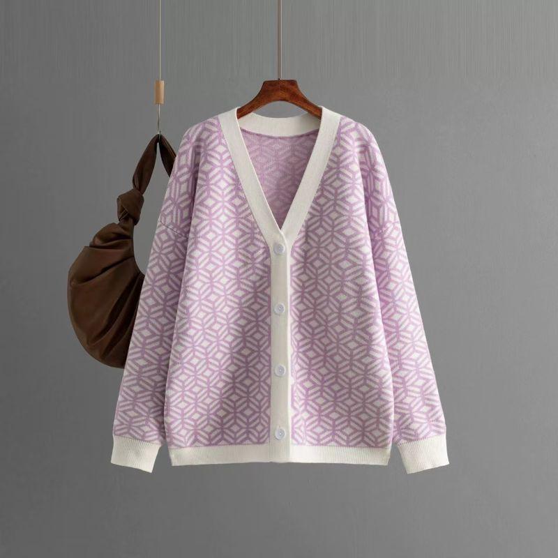 Fashion Wind Knitting Cardigan V Neck Loose-Fitting Long Sleeve Sweater Cardigan Knitted V-neck Sweater