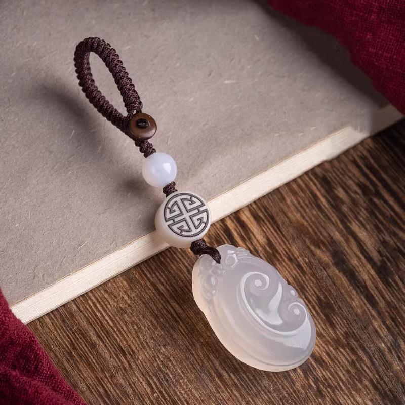 Exquisite Jade Chalcedony Ruyi Keychain Pendant Ornament