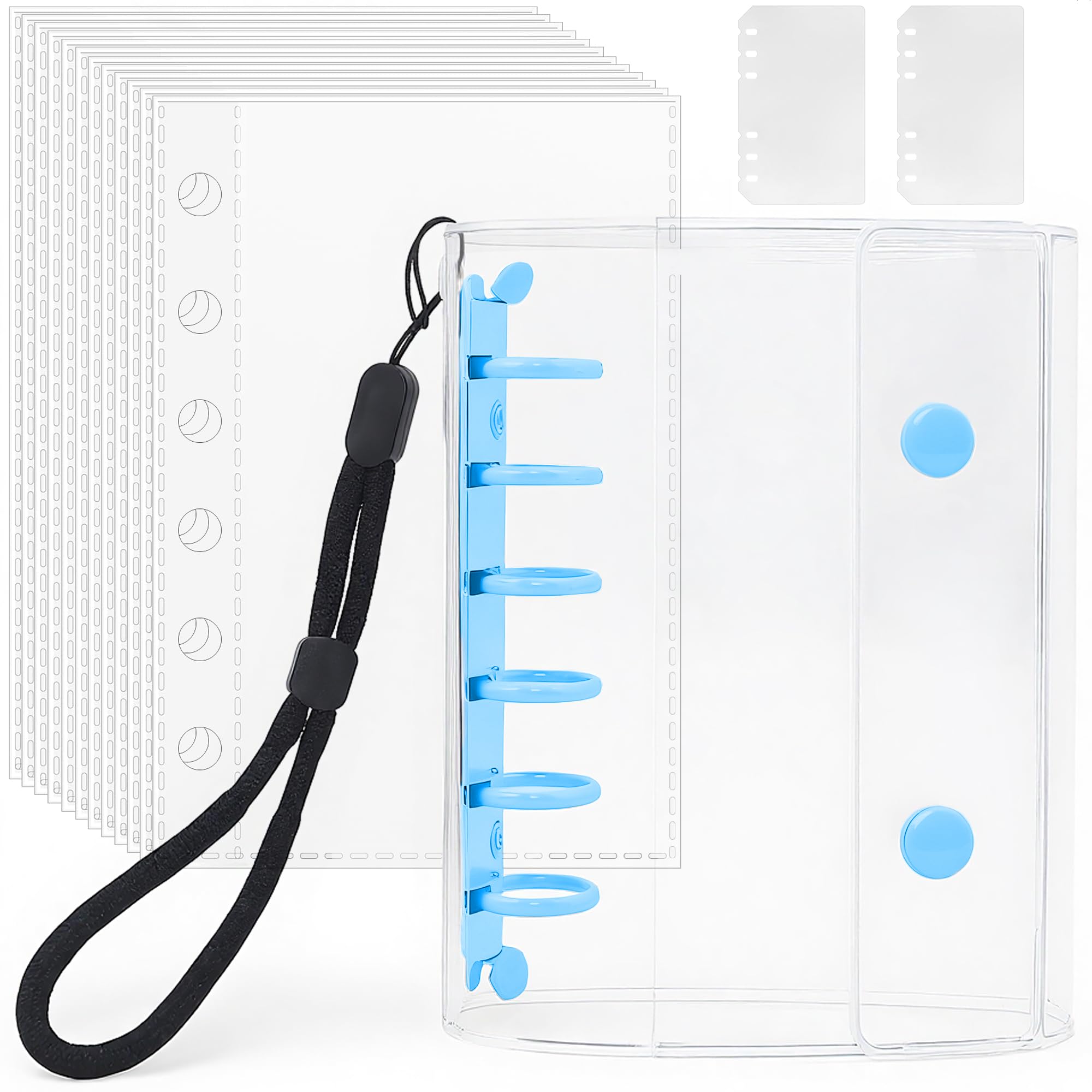 

COZENRE Seal Binder A7 Size Transparent Removable Girl Sticker Notebook 6-Hole Clear Binder 10 Sheets Set Blue