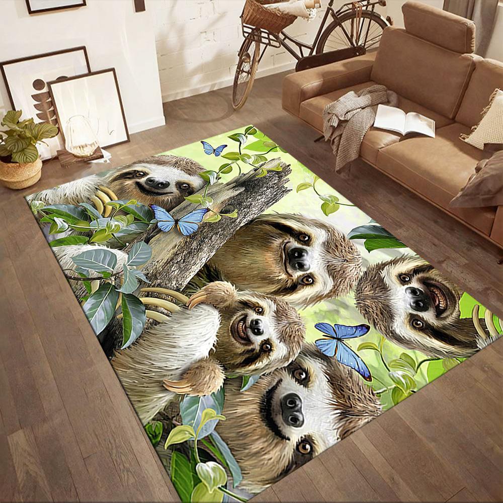Sloth In The Jungle Square Rugs Are a Great Choice for Living Rooms, Bedrooms, Home Décor, and As Gifts.