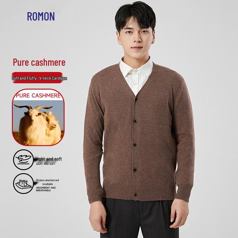 ROMON Men's Pure Cashmere V-Neck Cardigan