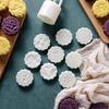 Plastic Hand Press Mooncake Mold No Oil Demold Needed with Multiple Pattern Stamps for Home Beginner Baking