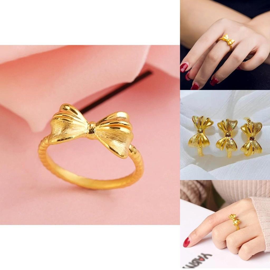 Fashionable Gold Plated Brass Butterfly Knot Ring Open Style Adjustable For Womens Trendy Look