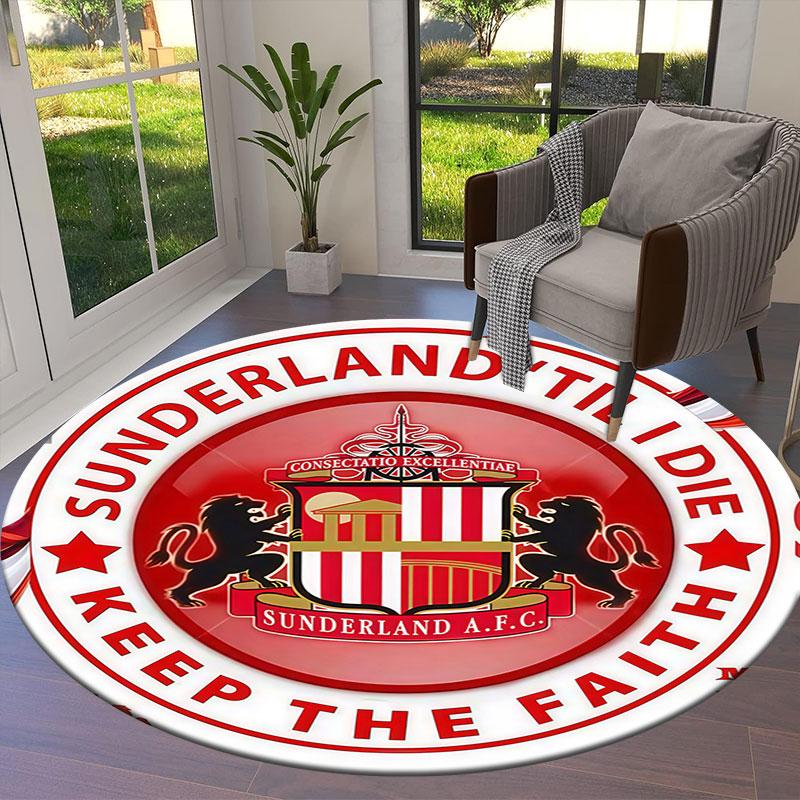 Sunderland Association Football Club Runder Teppich, Teppich für Wohnzimmer Schlafzimmer Sofa Spielzimmer Dekoration, Rutschfeste Fußmatte