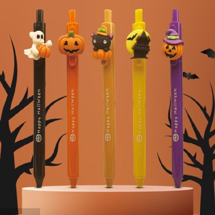 5Pcs Halloween Retractable Gel Pen School Stationery Supplies for Women Student Writing Noting Journaling