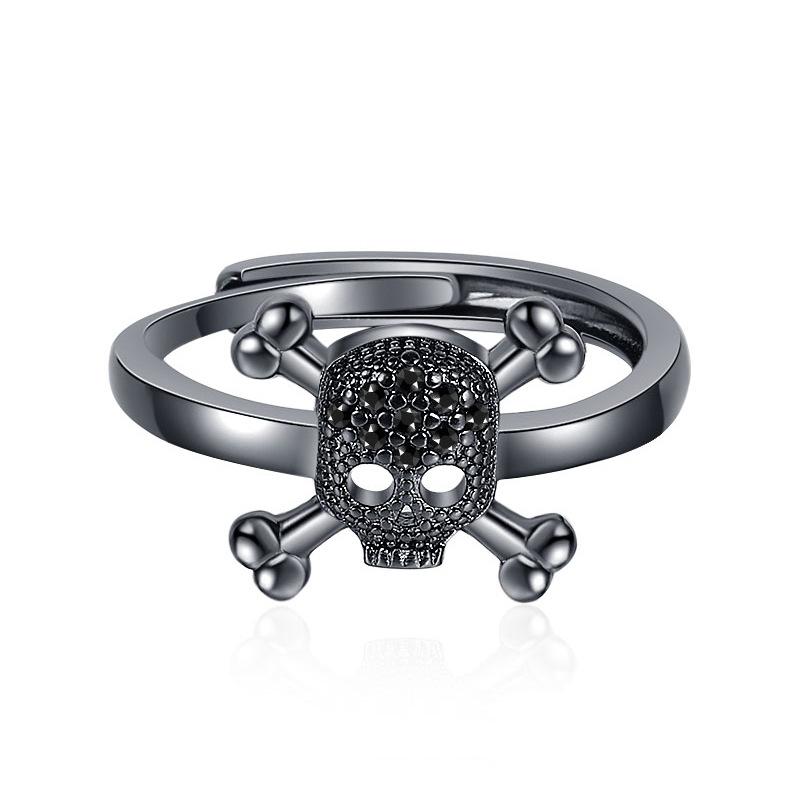 New Full Diamond Skull Necklace for Women Halloween Retro Punk Style Ins Earring Ring Set Accessories