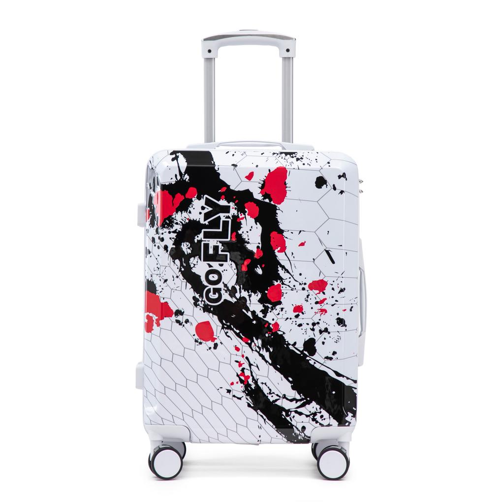 20-Inch PC Spinner Wheel Suitcase, Carry-On Suitcase, with Printed Pattern and Combination Lock (Black)
