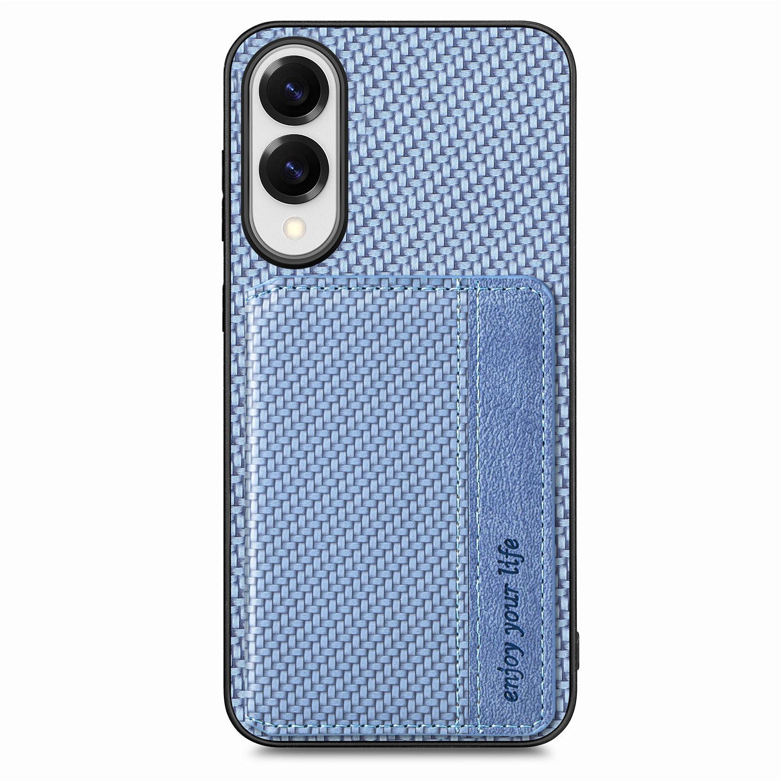 

For Samsung Galaxy S25 Edge Case RFID Blocking Carbon Fiber Leather Phone Back Cover with Card Holder Blue