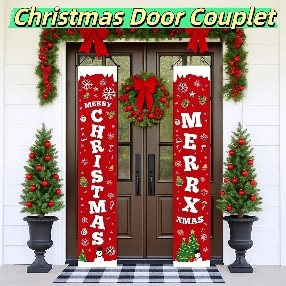 1 pair 180x30CM Christmas Door Couplet Large Size Rectangular Xmas Hanging Flags Printed Colorful Merry Christmas Banner