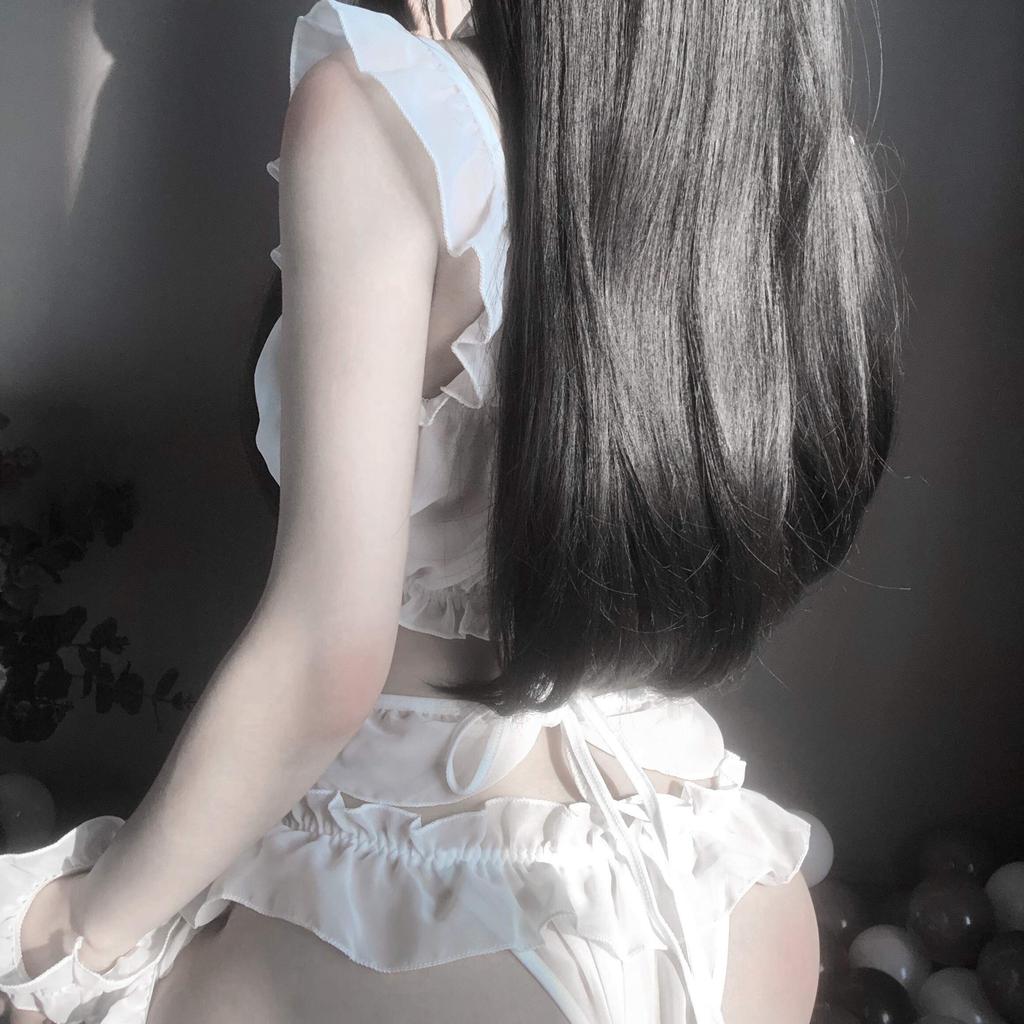 Sexy Cat Cosplay Luxury Set White Lingerie Halloween Costume Underwear Bunny Tail with Break Out of the Rut Cat e-Cosplay 8-Piece T-Back (Sexy