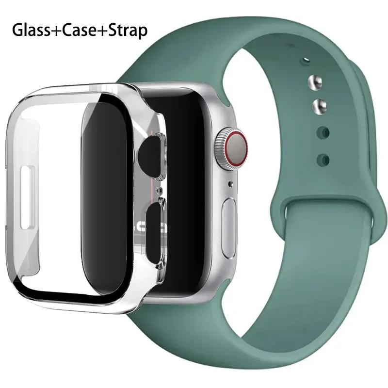 Szkło + etui + pasek do zegarka Apple Watch 44 mm 45 mm 42 mm 41 mm 40 mm 38 mm Silikonowy pasek do zegarka Bransoleta iWatch seria 8 9 7 6 5 4 3 SE