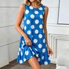Abito Casual da Donna a Maniche Corte con Stampa Pois e Orlo, Vestito Largo per le Vacanze