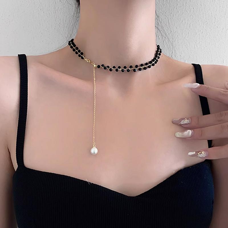Lanț de claviculă scurtă neagră de gamă înaltă Bijuterii feminine Coliere cu margele Accesorii Cadou