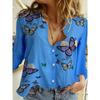 Fashion Retro Butterfly Group Print Long Sleeve Blouse Spring Spring Lapel Button Casual Blouse Ladies 5Xl Home Shirt