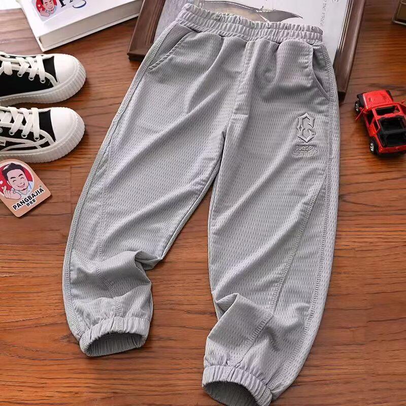 

Boys Mosquito-Proof Ice Silk Pants - Breathable, High-Elastic Summer Style for Middle & Big Kids 2025 140 cm серый