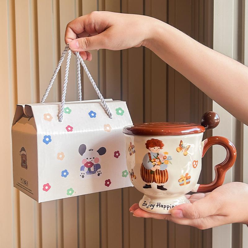 Geburtstagsgeschenke für Mädchen, niedliche Retro-Keramiktassen mit Deckel, Wassergläser, Freundinnen und Freunde, Geschenkboxen.