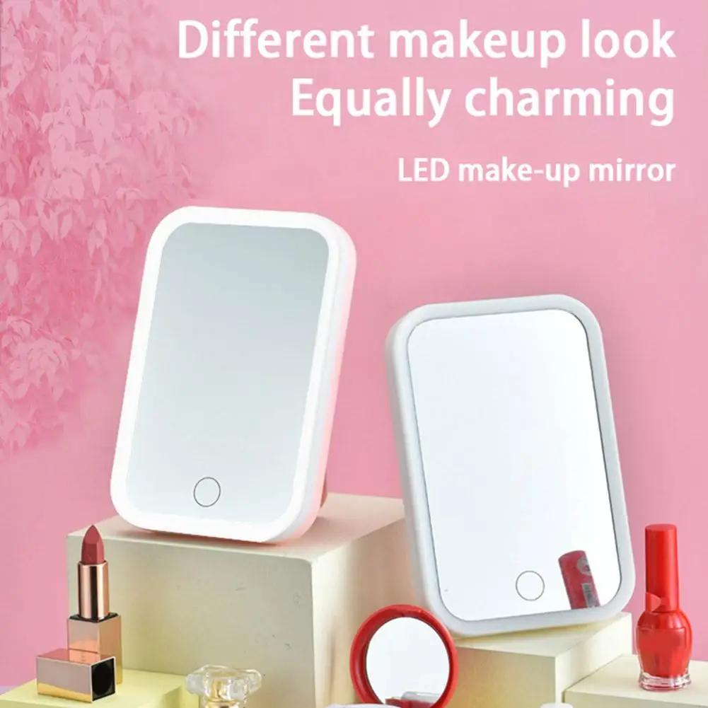 Portable Folding Mirror Lighted Mirror LED 3Colors Modes Mirror Travel USB Dressing Table With Makeup Light Charging