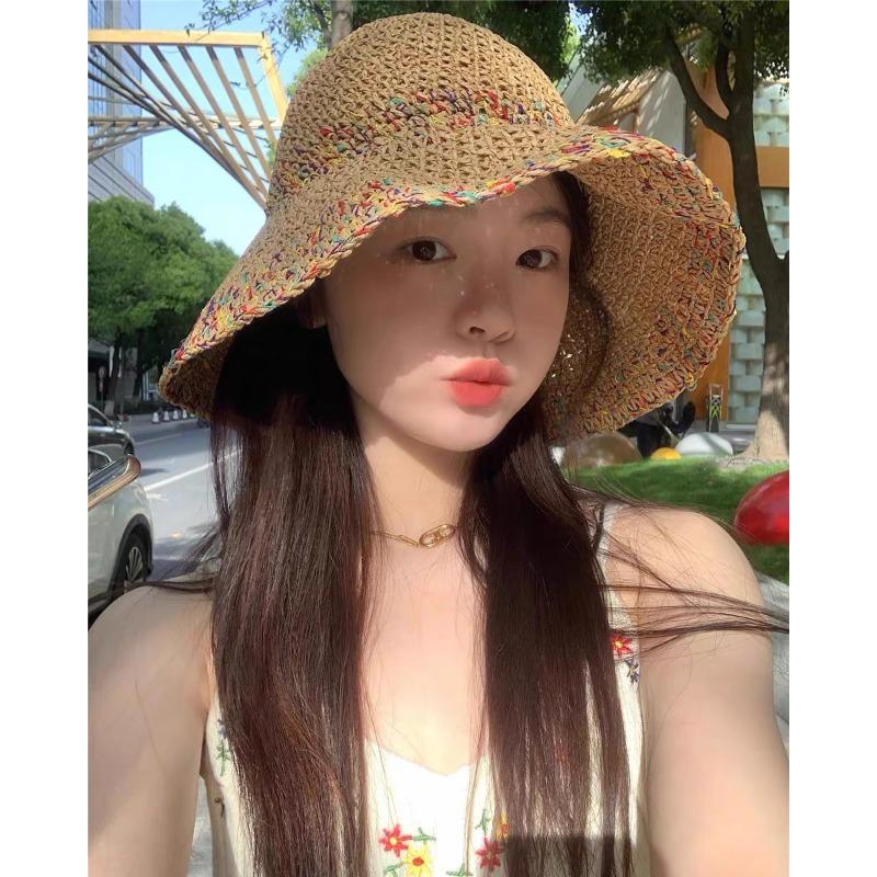 Straw Hat Seaside Hat Strapped Straw Hat Women's Travel Sunscreen Beach Sun Hat Lace Sun Hat