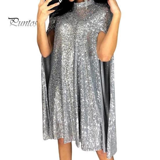 

Женское платье с пайетками, воротник-стойка, без рукавов, разрез, мерцающее коктейльное платье, женское вечернее мини-платье, вечернее платье для знаменитостей 2XL серебряный