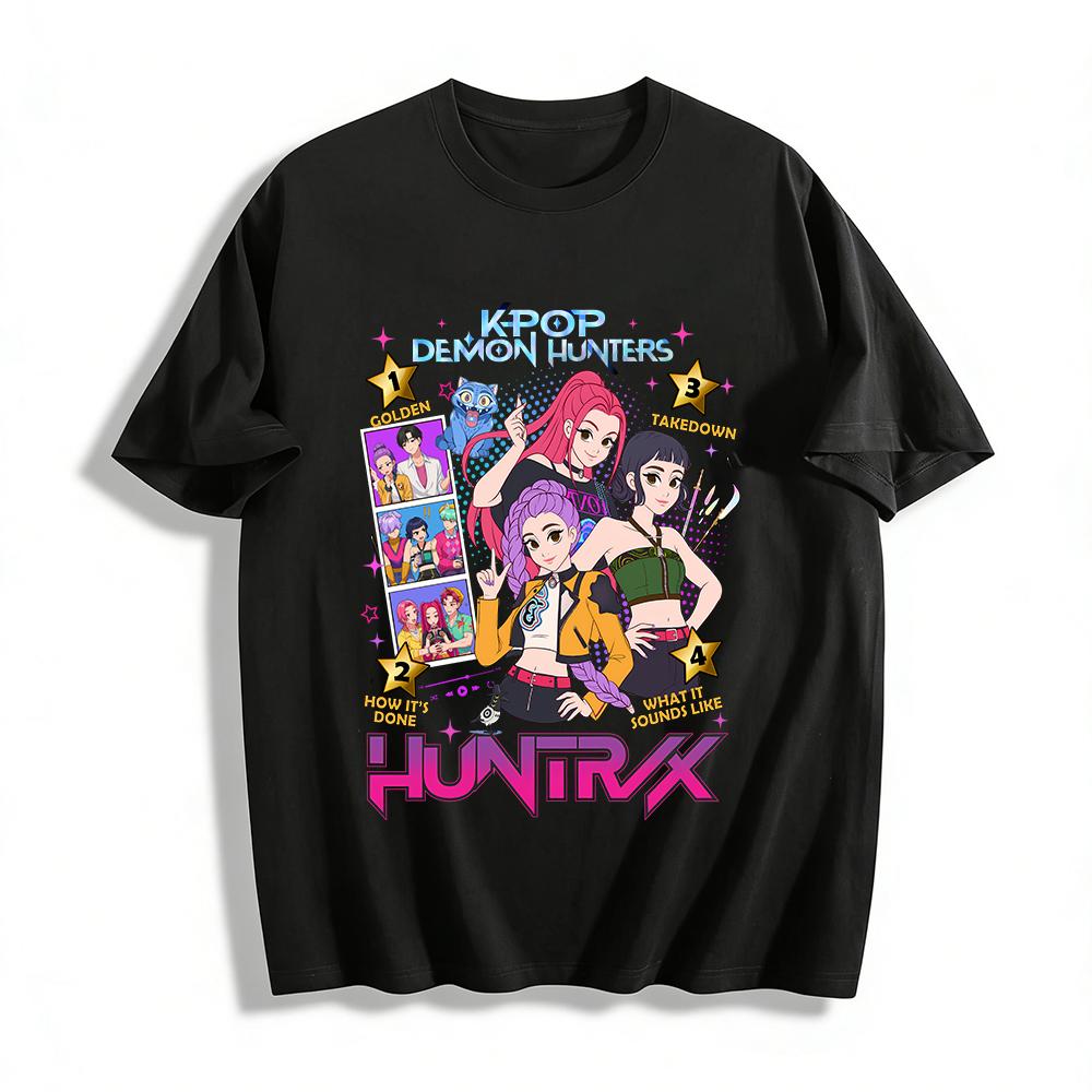 

K-Pop Demon Hunters HUNTRX Graphic T-shirt Anime Style Tee For Kpop Fans And Anime Lovers Pure cotton T-shirt XXS