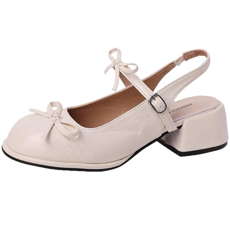 Fashion temperament retro square head sandals bow thick heel light mouth single shoes women Mary Jane high heel small leather shoes