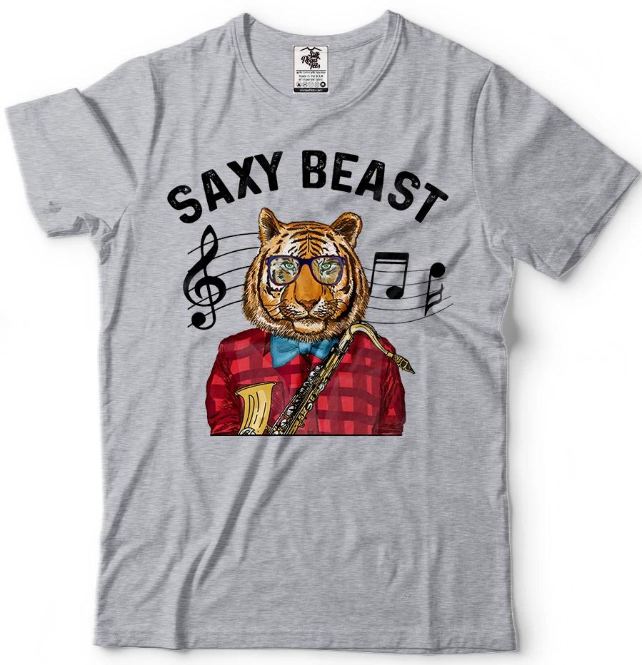 Saxy Beast Saxophone T Shirt Musician Tshirt Tiger Hipster T shirt Gift For Dad S