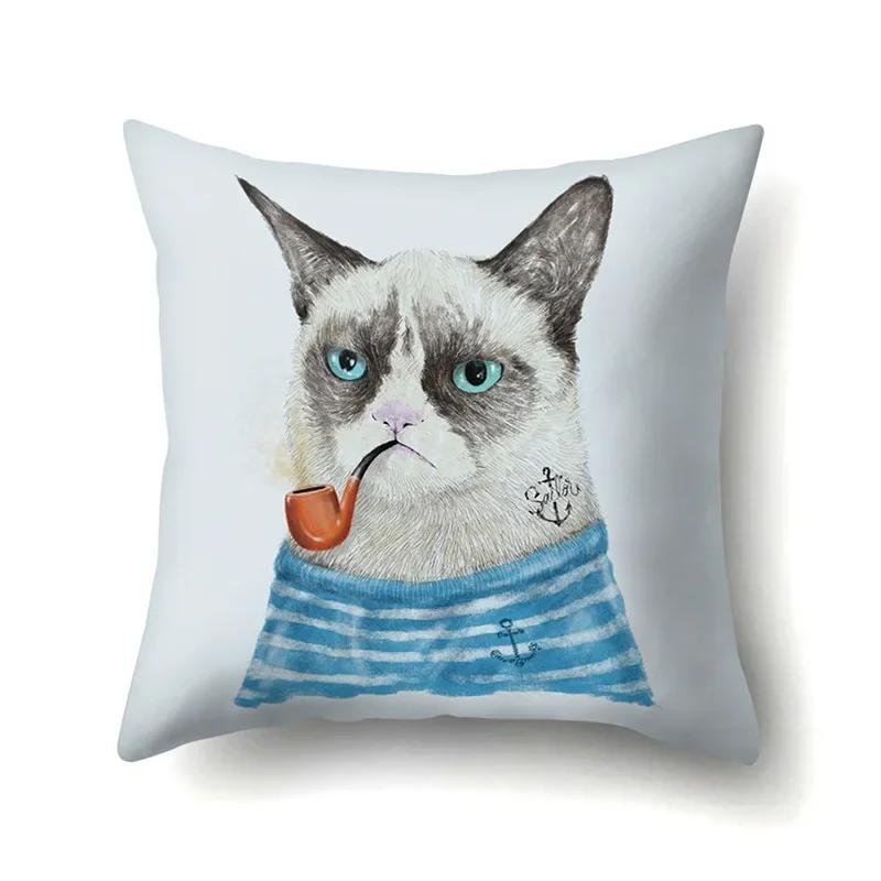 Polyester Throw Pillow Cover Home Decoration Throw Pillow Car Throw Pillow Lovely Animal Cat Print Cushion Cover