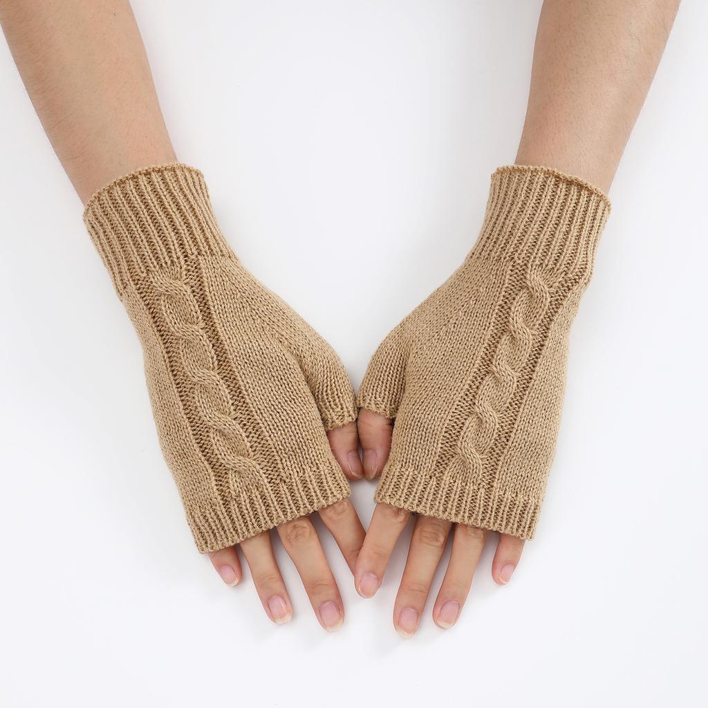 New Autumn and Winter Men's and Women's Half Fingered Woolen Gloves with Twisted Hair Warm and Fashionable Fake Sleeves and Knitted Sleeves