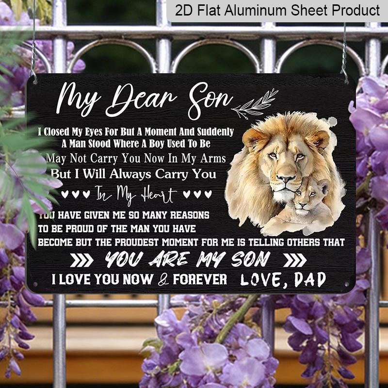2D Flat, 1pc "My Dear Son" Aluminium Sign 8x12 Inch - Lion & Cub Design, Father To Son Love Quote, Gift for Son From Dad, Birthday & Graduation Wall