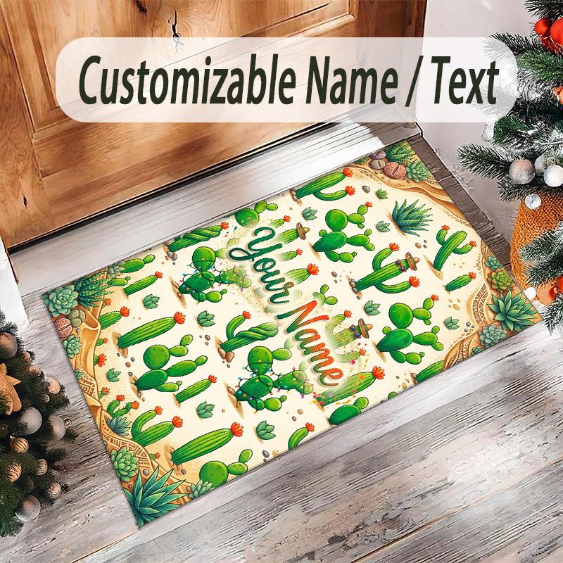 Forest Nature Theme Crystal Velvet Rug Personalized Custom Name Text Soft Floor Mat Home Decor