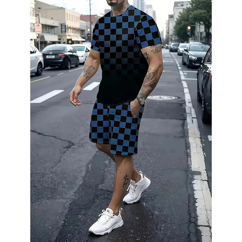 New T-shirt Set 3d Printed Digital Ball Suit Pattern Men's Summer Fashion Casual Street Style Crew-neck T-shirt And Shorts