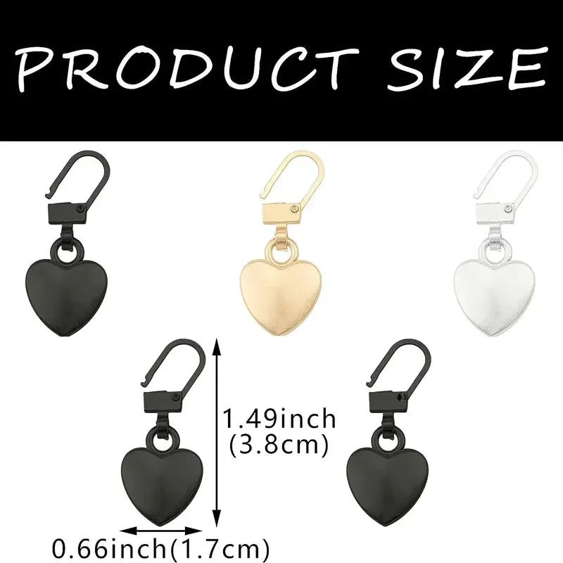 5Pcs Zipper Pull Replacement Detachable Pull Metal Heart Shaped Zipper Universal Zipper for Clothing Jackets Backpack Shoes