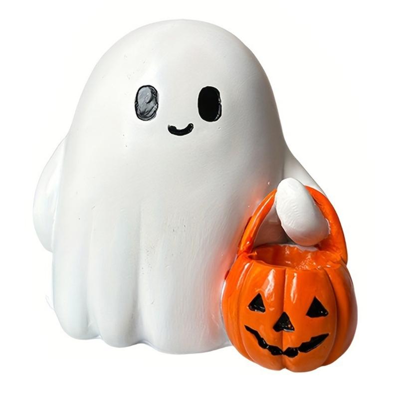 

Ghostly Holding Pumpkin Bucket Resins Statue LED Nightlight Halloween Decoration For Indoor Festives Display
