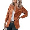 Chaqueta de primavera y otoño para mujer, Tops de manga larga de cuero PU de Color sólido con solapa ajustada y temperamento