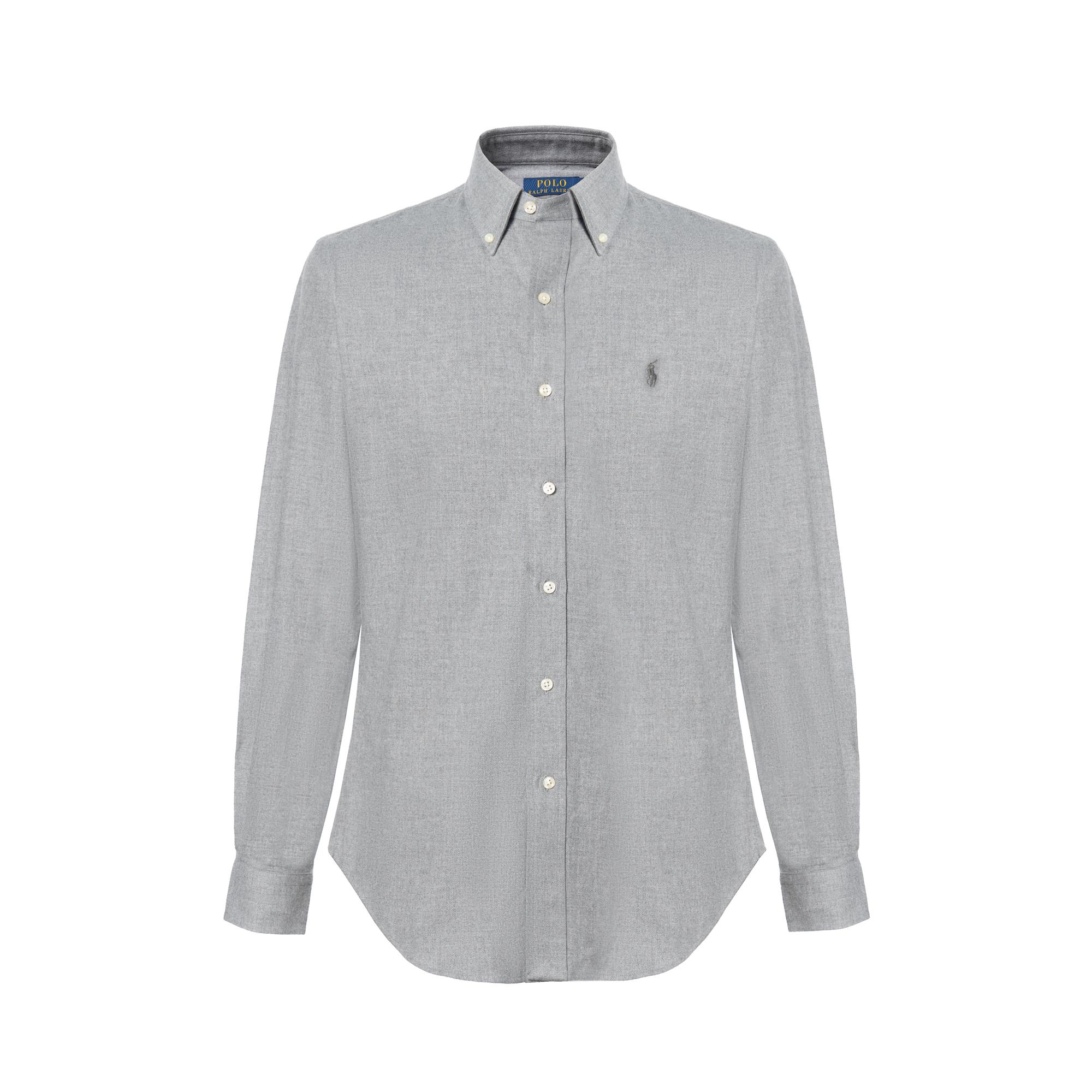 

Рубашка с длинным рукавом из фланели с вышивкой логотипа Pony Polo Ralph Lauren Мужские рубашки Светло-серый 710953354-004 S